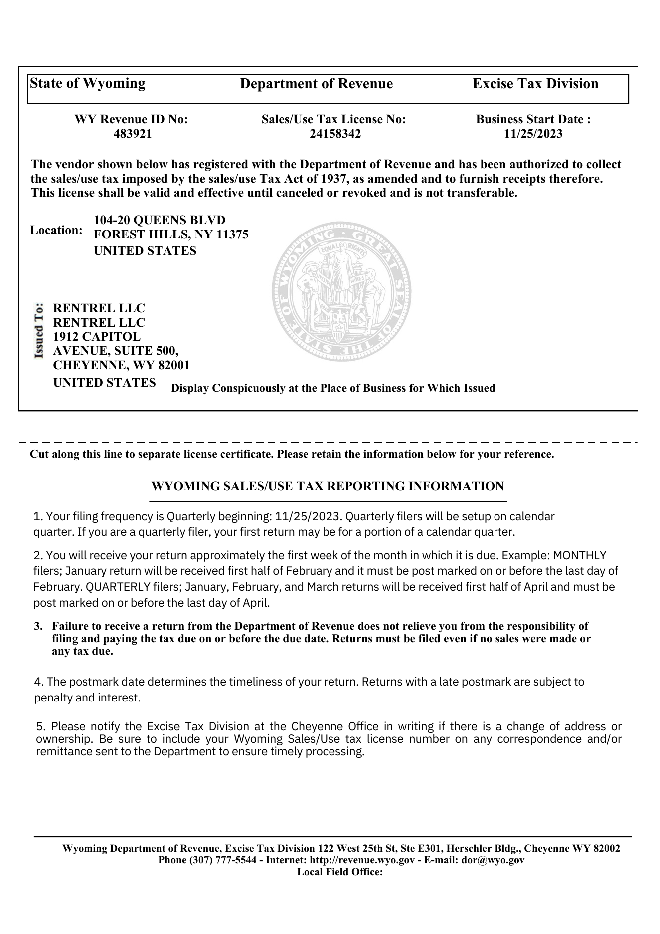 Rentrel LLC business license